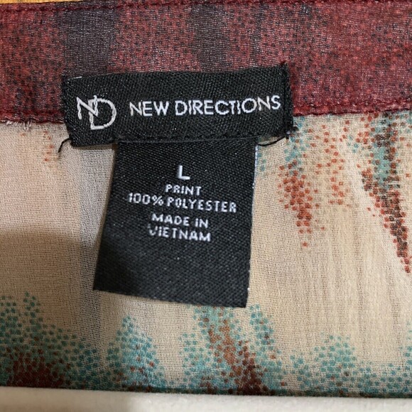New Directions Womens Size Large Multicolor Tiered Boho Artsy Print Blouse - Picture 5 of 5